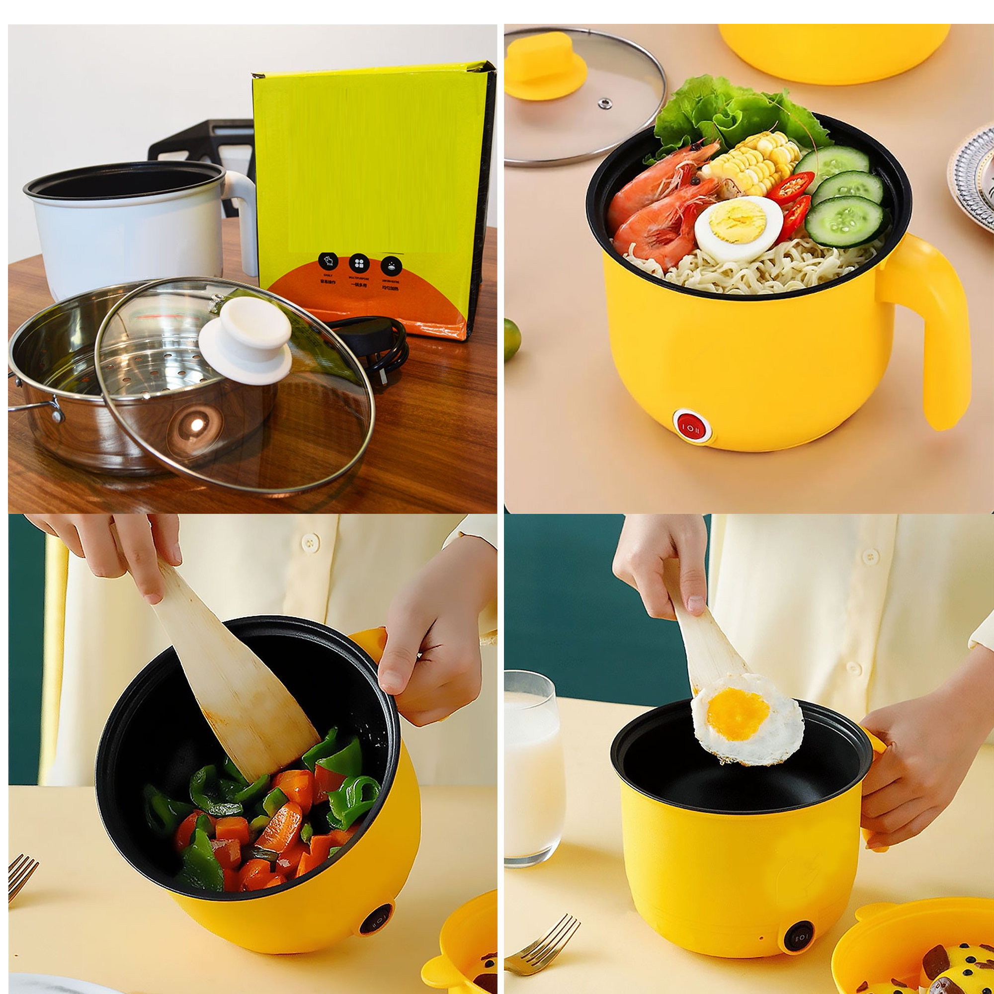 Multifunctional Electric Cooker Hot Pot Mini Non-stick Food Noodle Cooking Skillet Egg Steamer Soup Heater Pot Frying Pan