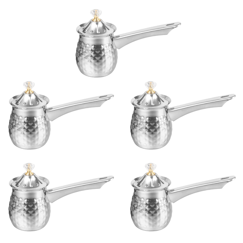(GGBR) 5X Turkish Coffee Pot,Coffee Maker Stainless Steel Coffee Pot,Stove Top Chocolate-Milk Warmer with Spout 200Ml