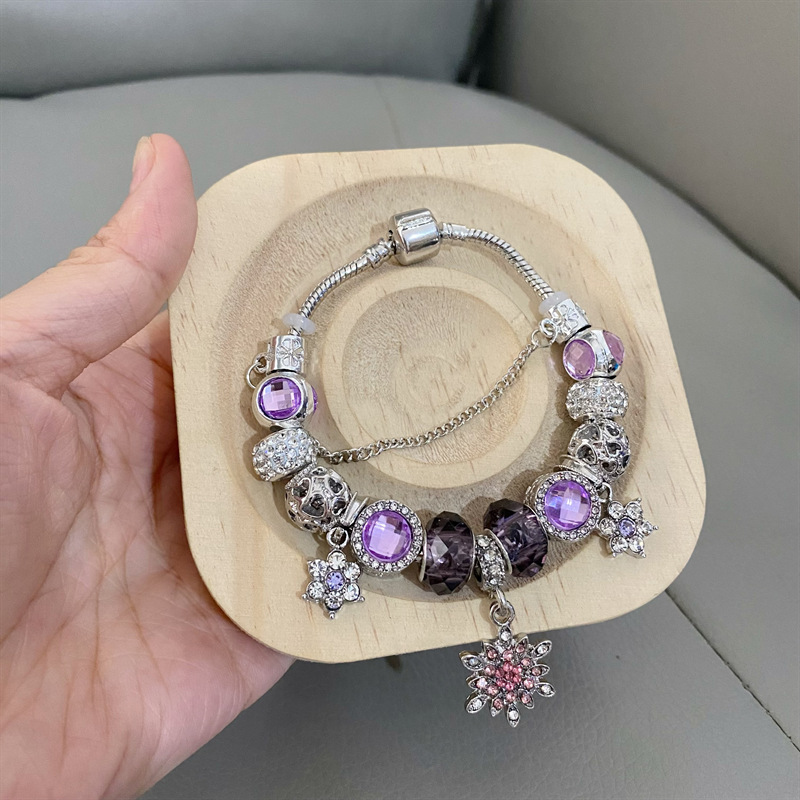 【Best Price Guaranteed】Panjia Style Purple Crystal Bracelet Female Ins Niche Design Light Luxury Advanced Sense Dream Catcher Pendant DIY Bracelet
