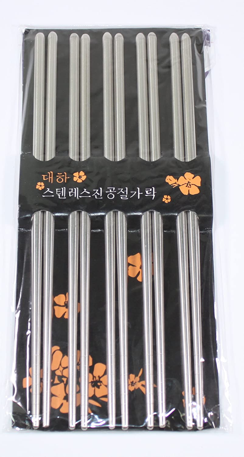 5 Pairs Reusable Stainless Steel Chopsticks Size: 23cm