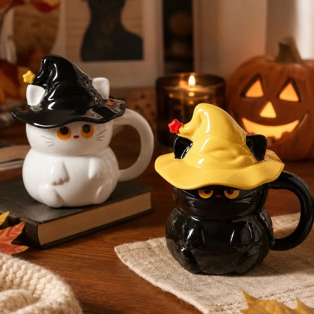 Hat Creative Ceramic Cat Mug 450ml Cute Cartoon Cat Mug with Lid Drinking Cup Home Drinkware