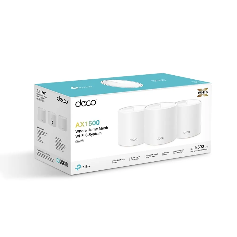 TP-Link Deco X10 Mesh WiFi 6 Router | AX1500 | Pack Of 3 | AI-Driven | WiFi Router | Extender Booster | Gaming & 4K | Easy Setup | Alexa & Google Home Compatible | 100% Genuine - image 1