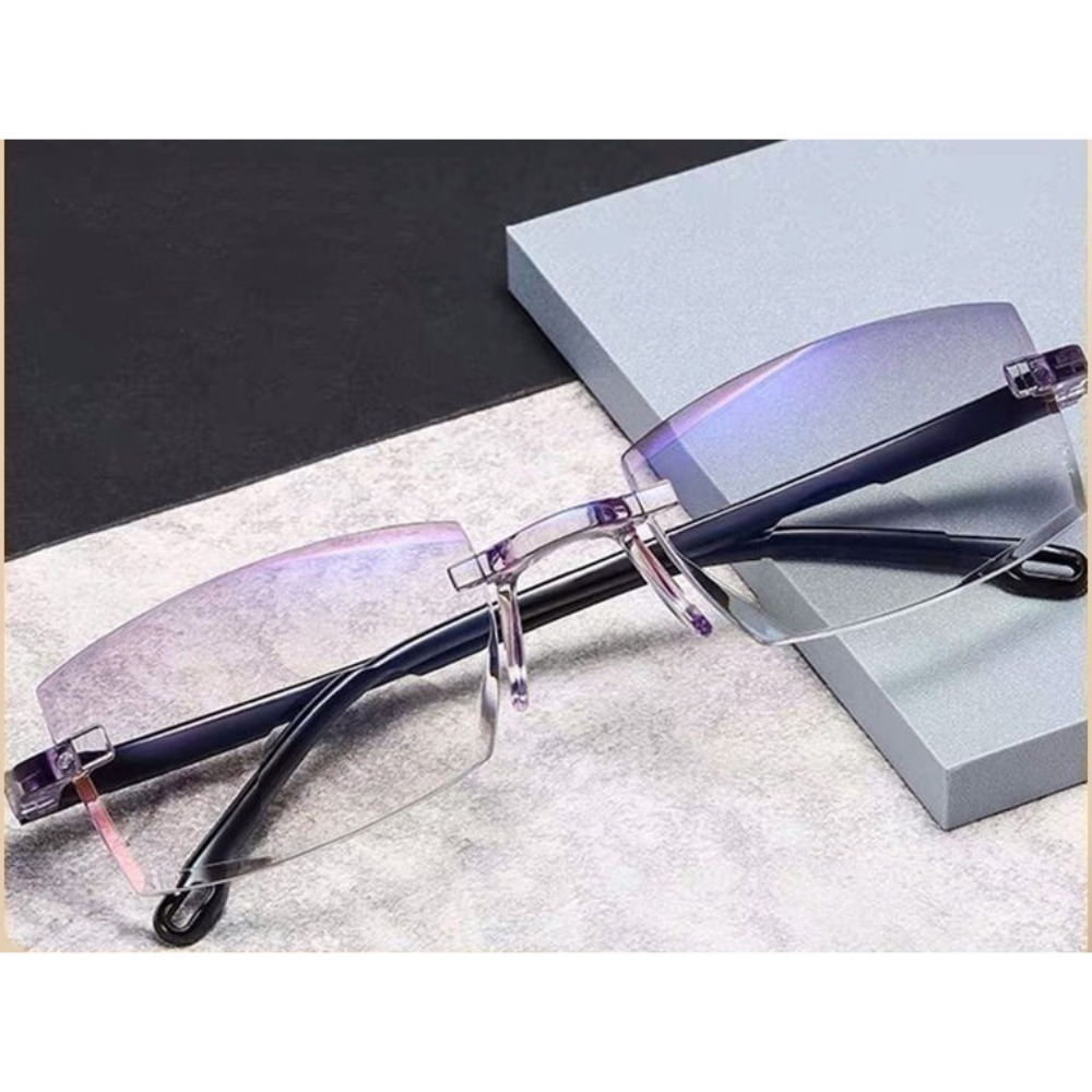 【Support-Cod】 Retro PC Glasses Black+Blue Strength: 1.0~4.0x Blue Light Blocking Glasses -cut Bifocal Multifocal Presbyopia Eyeglasses Men and Women