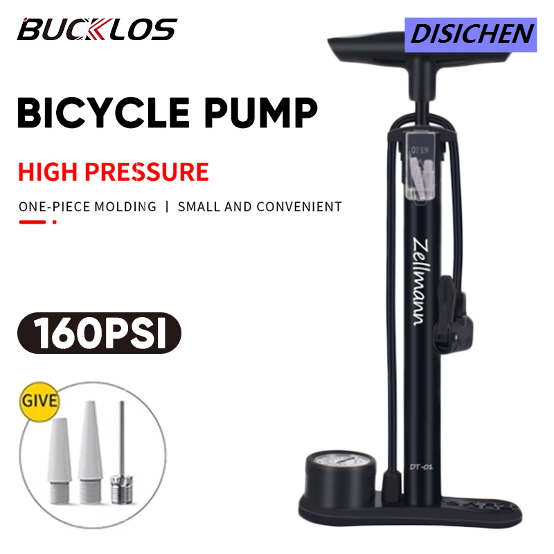 DISICHEN 【Innovative】 BUCKLOS Bike Air Pump Inflator With Gauge High Pressure 160PSI Bicycle Floor Pump Schrader Valve Balloon Tire Inflator