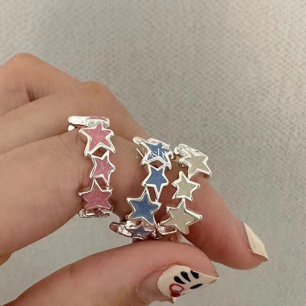【Recently popular】Little Red Book Dopamine Star Ring Women's Personality Cute All-Match Super Sweet Exquisite Oil Dropping Star Finger Ring