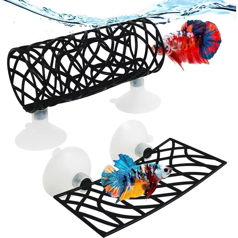 New Plastic Betta Fish Hideout Cave Small Hole Hide Decoration Fighting Fish Resting Tunnel Hollow Design Suction Cup Aquarium Shelter House Fish Tank Decoration
