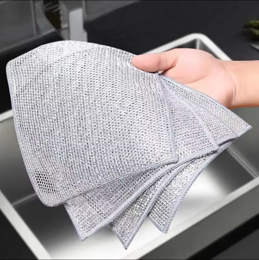 2-Sided Pack of 10 Multipurpose Wire Dishwashing Rags | Stainless Steel Dishcloth for Wet & Dry Cleaning