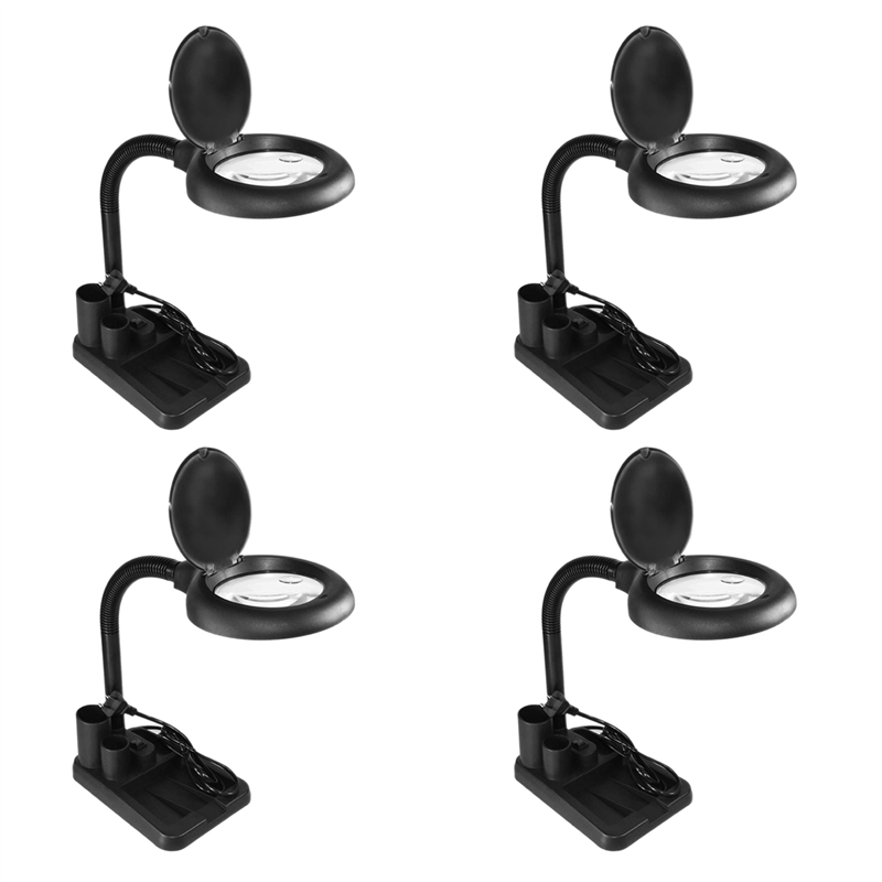 Cluellp-6pcs LED Magnifying Lamp 5X 10X Magnifier with Light Table and Desk Lamp Floor Stand Adjustable (Black) US PLUG