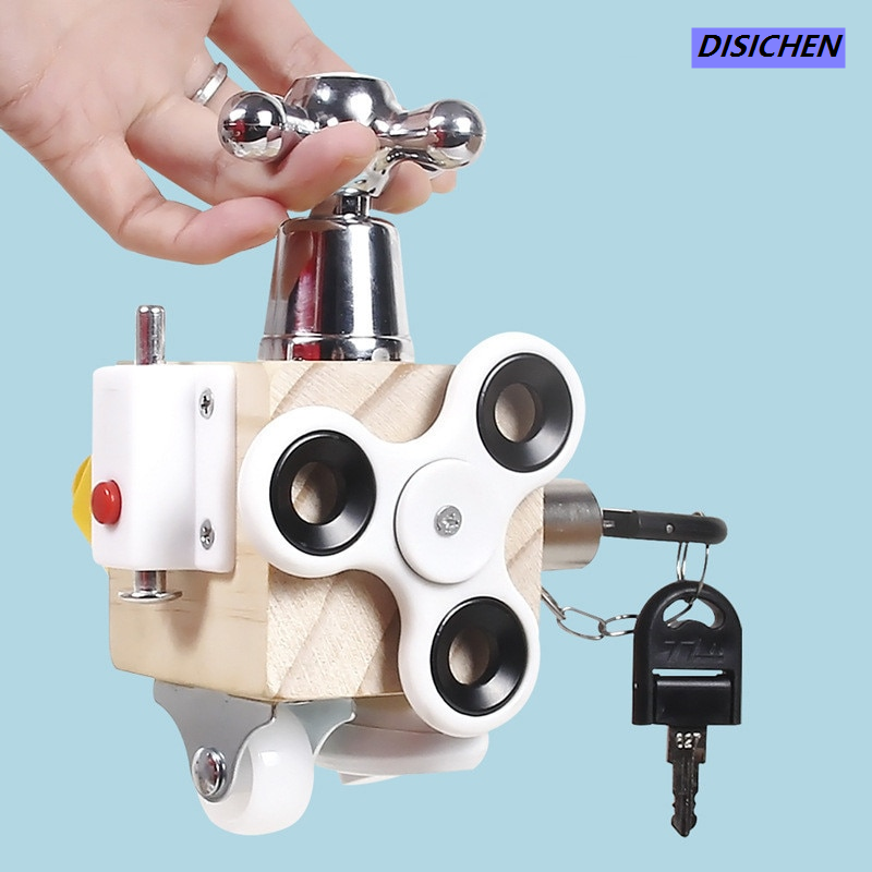 DISICHEN 【New and Improved】 Baby Montessori Wooden Busy Block Unlock Hands Ability Training Lock Box Preschool Early Learning Cube Toys for Children