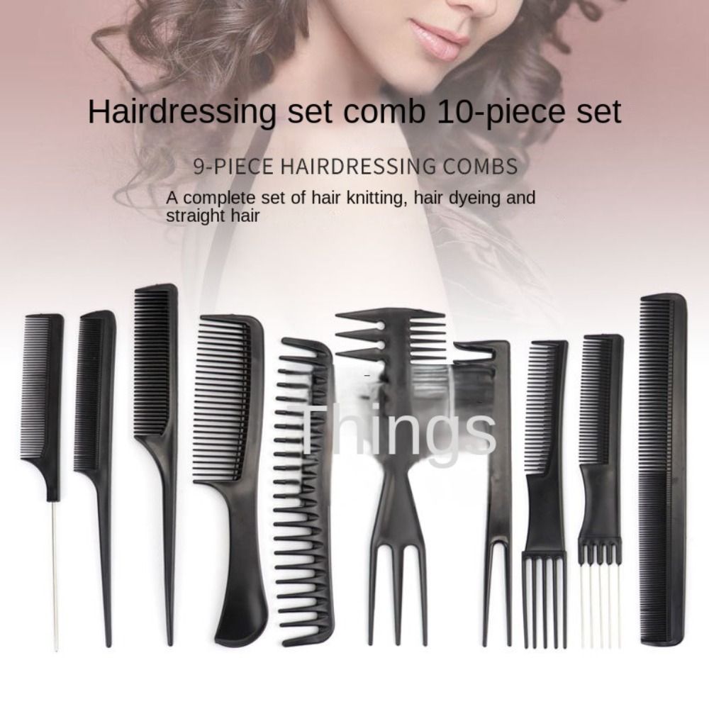 10pcs New Black Hair Styling Comb Set Professional Salon Hair Combs Hair Care Barbers Hairdressing Brush Men