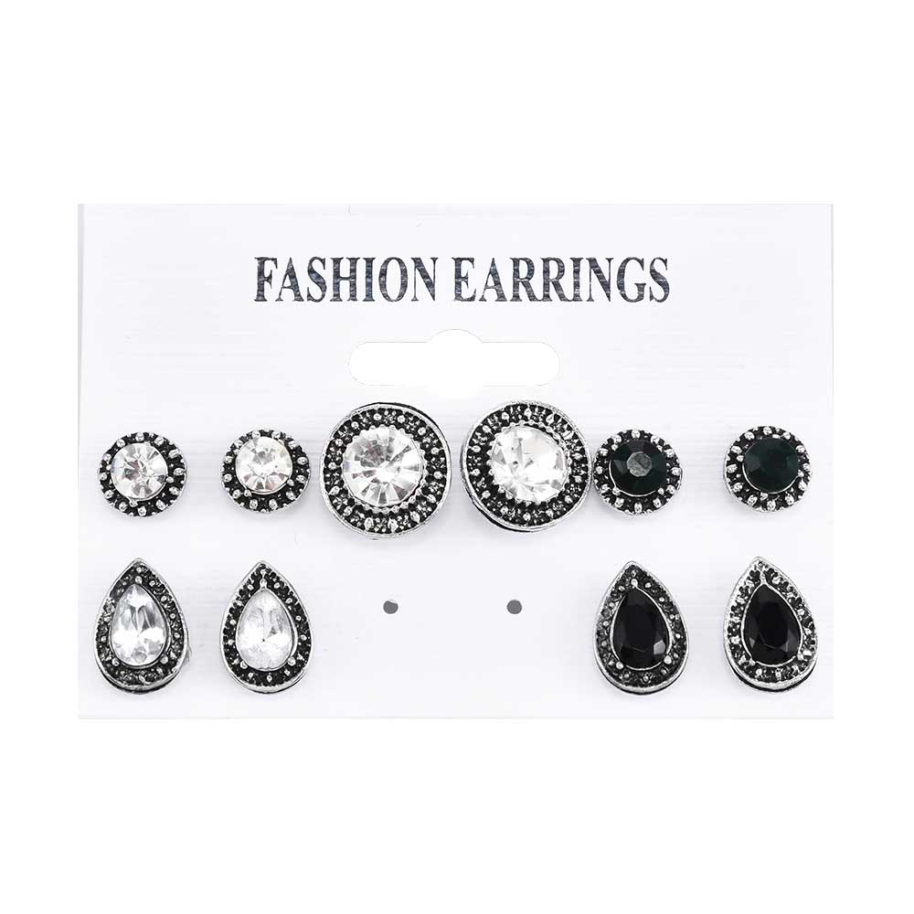 【Happy LifeStore】Trendy Jewelry Dazzling green White Black Crystal Bohemian 5 Pairs/Set Stud Earrings Wo Jewelry Dazzling