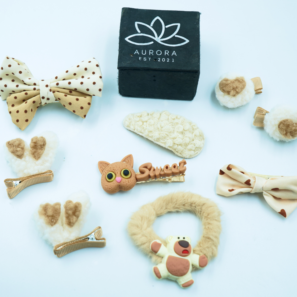 Sweet Hair Clips Collection | Brown Design | 9 pcs in 1 packet | B25