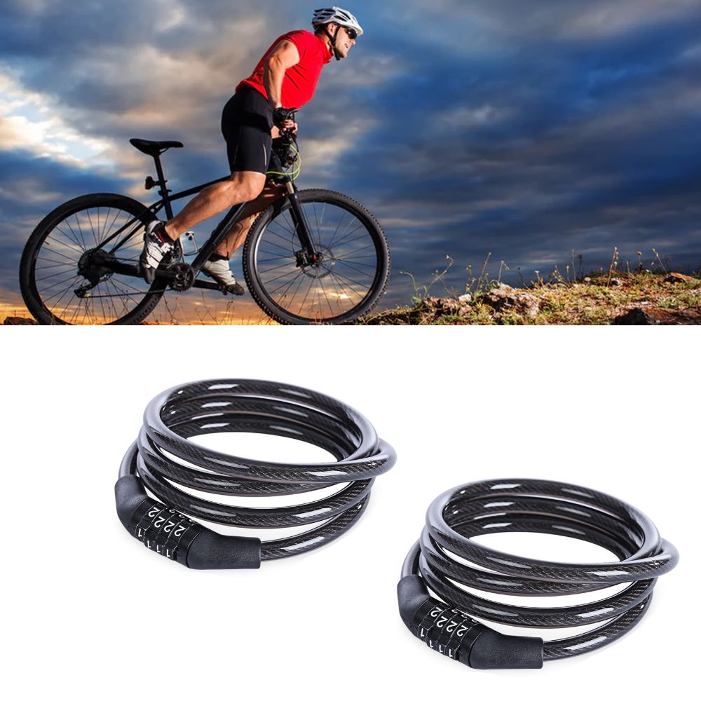 2PCS Durable 4 Digit Combination Bike Lock Pre-Set Digit Keyless Bike Cable Lock Easy To Use Portable Combination Code Lock for Bicycle ,Scooter ,Motorcycle