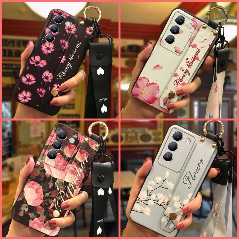 Silicone Dirt-resistant Phone Case For VIVO Y77t 5G/Y36 5G/Y27 5G Durable Fashion Design Anti-dust Phone Holder Flower