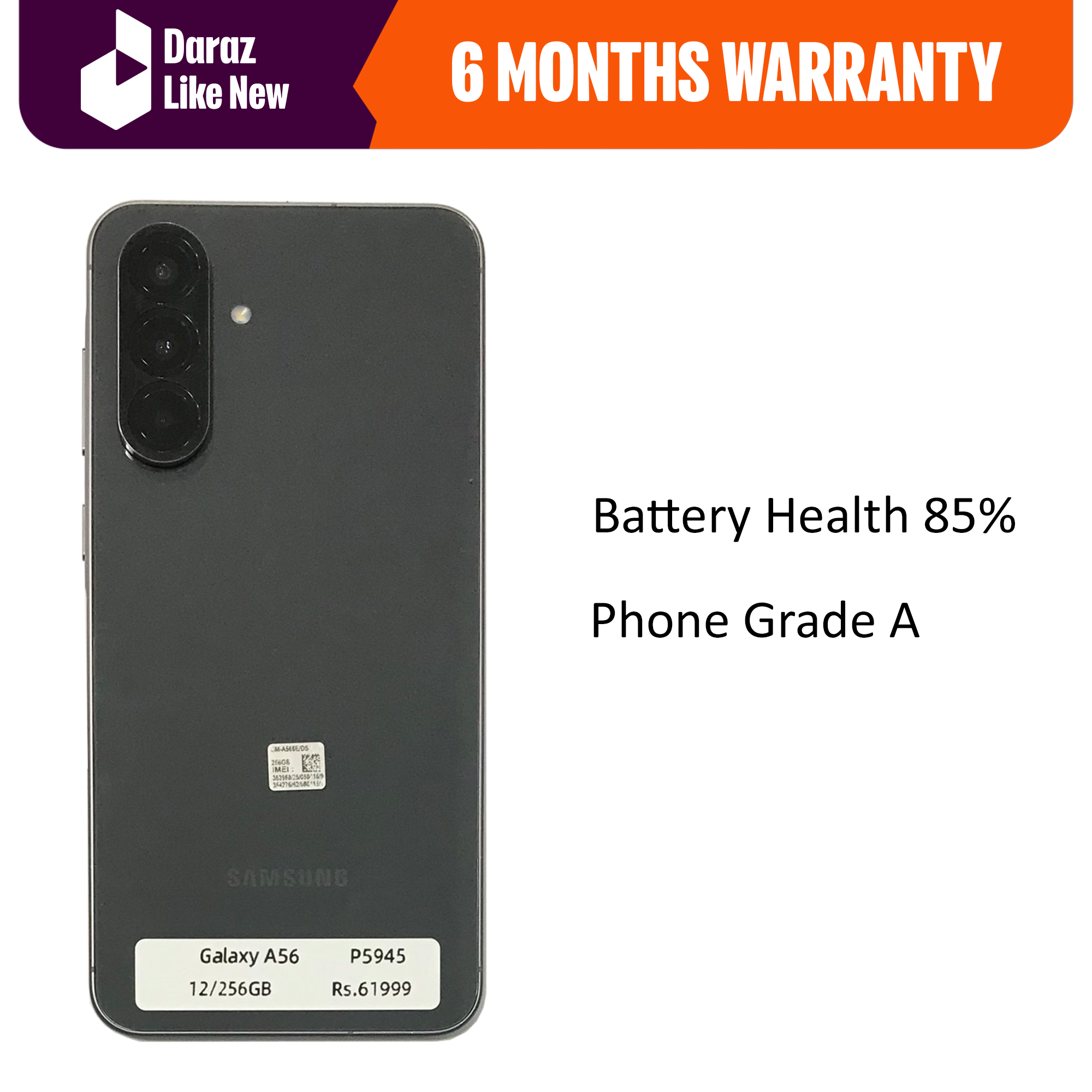 ( Renewed ) Samsung Galaxy A56 - 12/256 GB Graphite - NTA / MDMS Approved