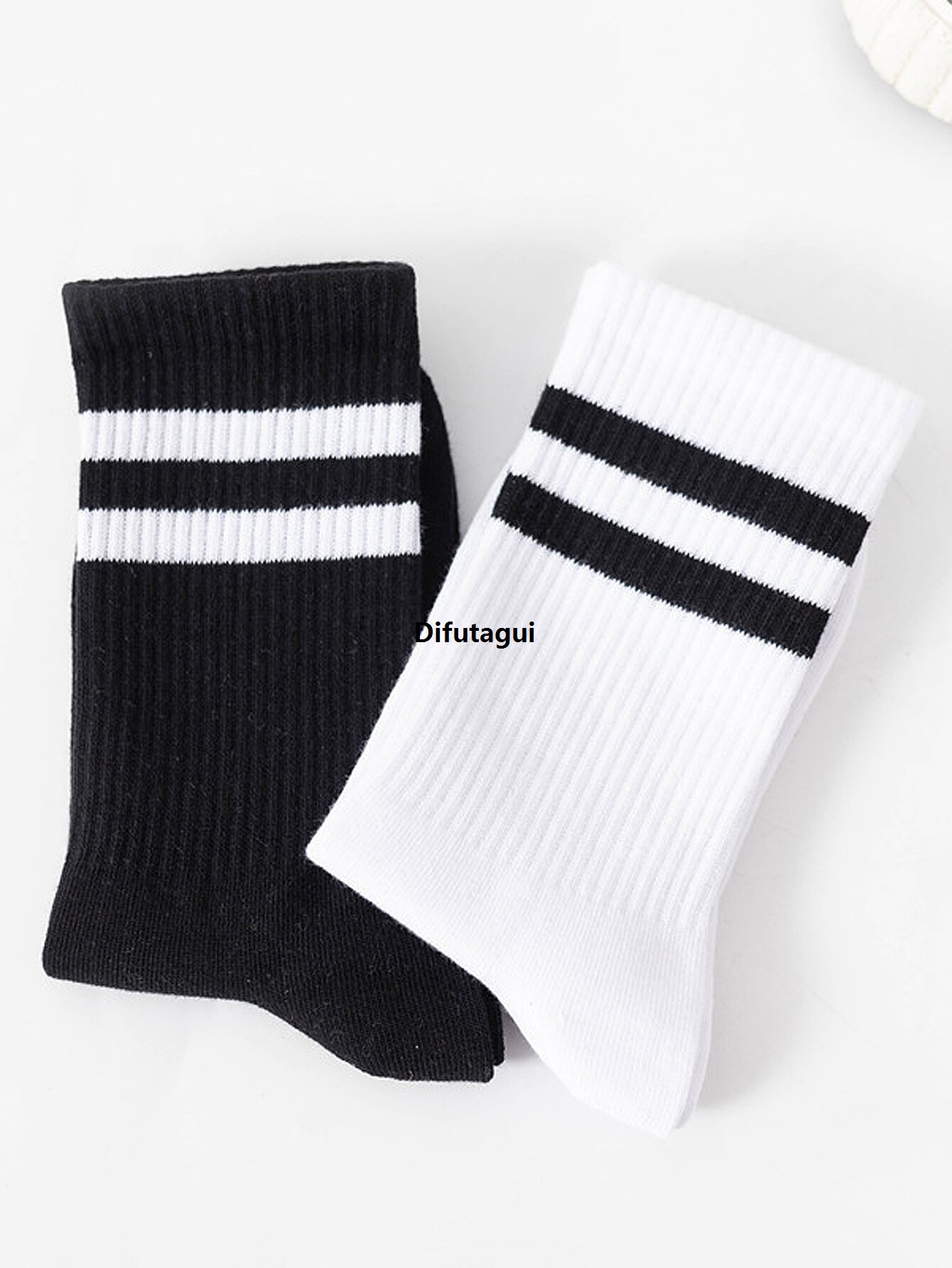 Difutagui And pop bands, black stockings executive men/6 specials 12 pairs Fashion midi suit, pure and white parallel bars sweat absorbent