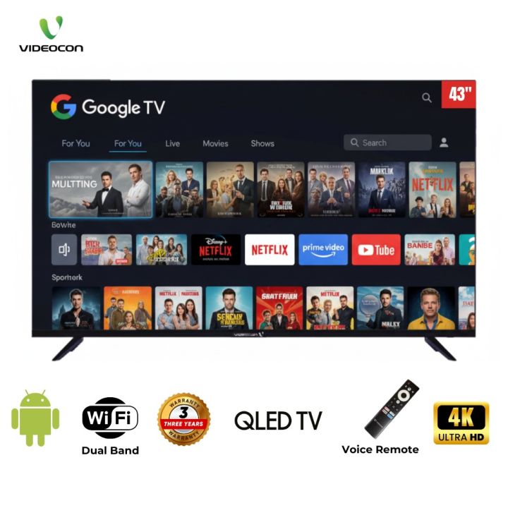 Videocon 43″ Google Smart TV 4K Ultra HD QLED LED TV with Voice Remote (VD-QLED43GTV)