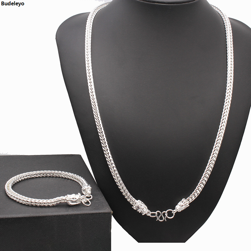 BudeleyoProfesional Faucet Boy Quick TikTok Men's Bracelet, Fox Tail Square] [New 6N Imitation Silver Necklace Set Hand Silver Necklace Fox Tail Necklace Portable
