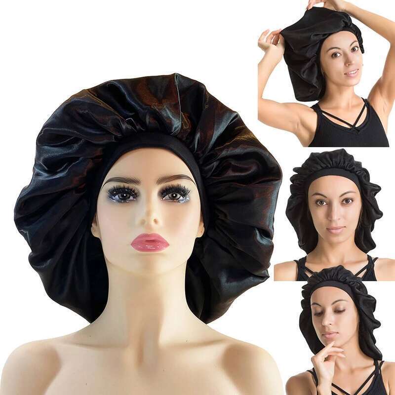 1Pc New Large Women Satin Bonnet Silky Solid Sleeping Cap Night Beauty Salon Hair Care Hat Bathroom Products