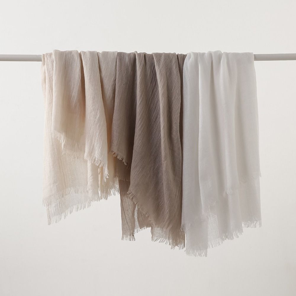 Summer Sun Protection Scarf Solid Color Soft Pashmina Long Cotton Linen Shawls Women Men