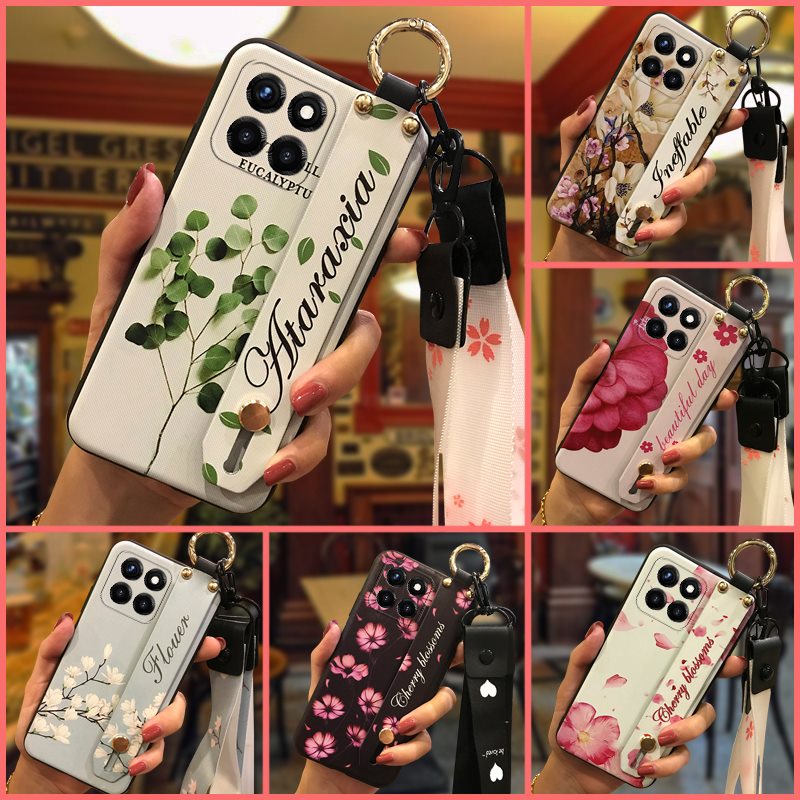 Wrist Strap Wristband Phone Case For Honor X8 5G/X6 4G/X6S/Play30M/Honor70 Liet Shockproof ring Flower Kickstand Lanyard