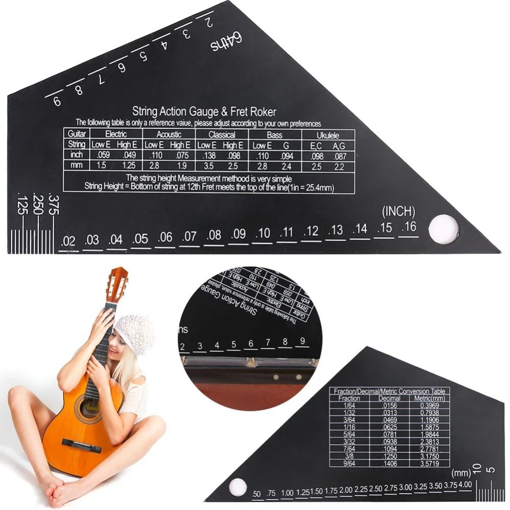 Measurement Tool Aluminium Alloy Guitar String Action Gauge Guitar Leveling Durable Guitar String Height Ruler Precise Etched Portable Buzzing Fret Catcher Folk Guitar
