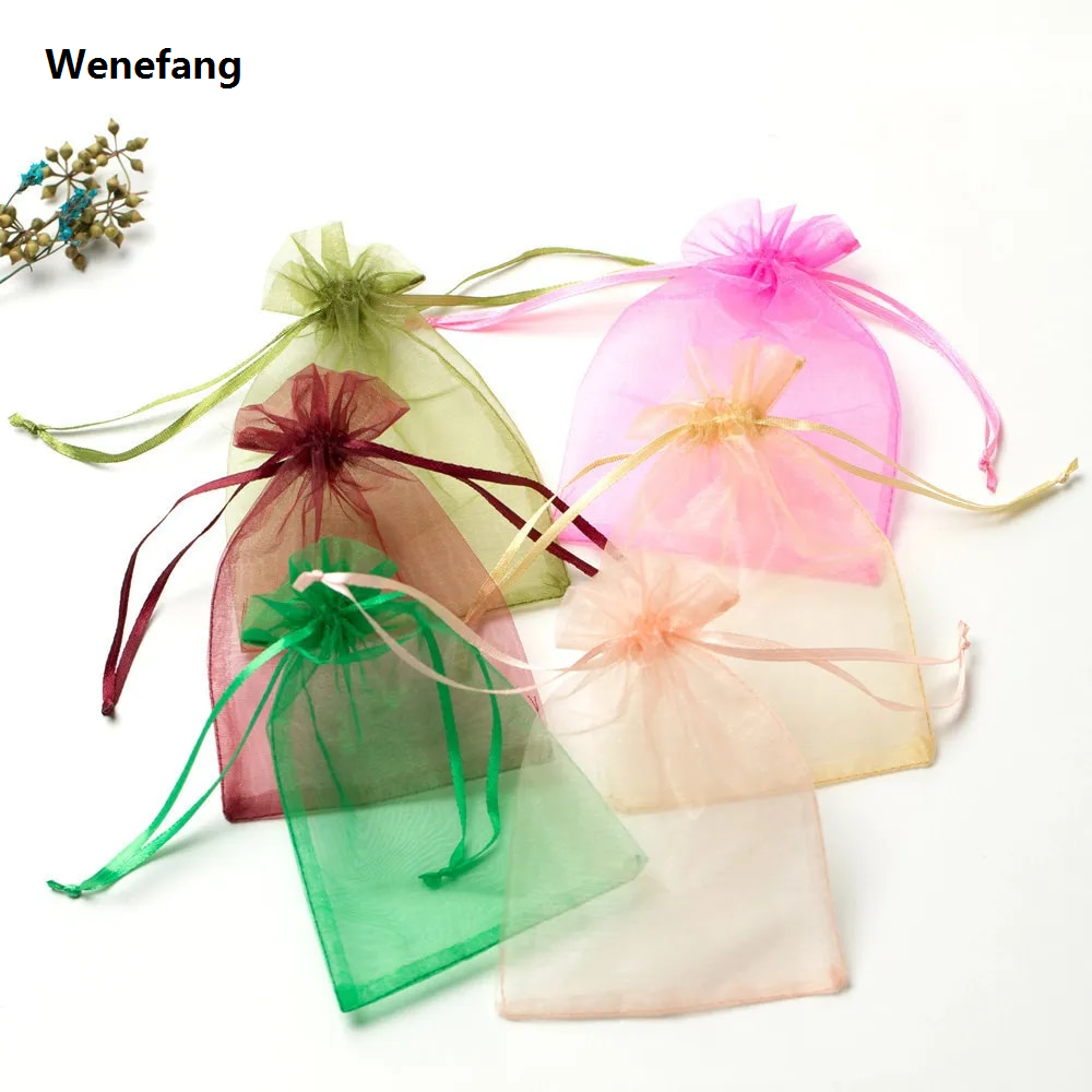 Wenefang transparent bag 10/50pcs tulle packaging transparent Organza Drawstring Bag Jewelry Mesh Gift Pouches Container Drawstring Bags Gauze Bag 50%