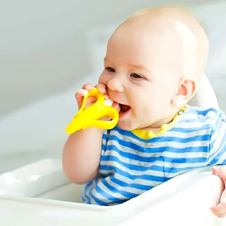 Banana Teether Toy for Babies - Multi-Functional Toothbrush and Teething Aid with Easy Grip Handle