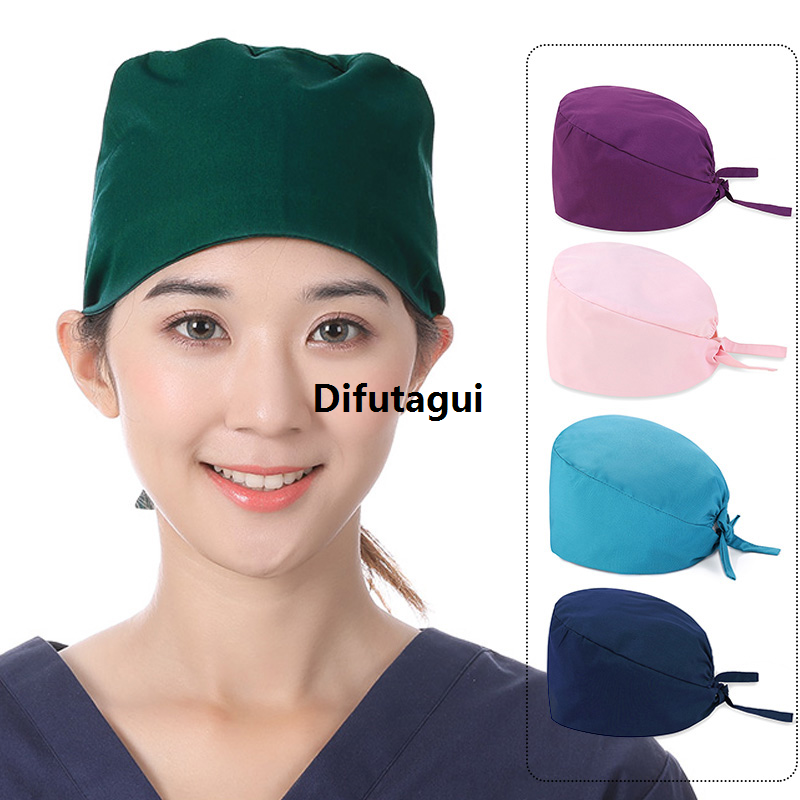 Difutagui 2025 New Unisex Women Scrub Nurse Caps Solid Color Adjustable Breathable Profesional Beauty Salon Care Cap Surgical Cap Pet Nurse Doctor Working Caps