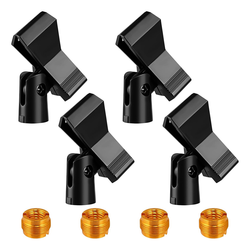 Kqueebee 4 Piece Mic Clips for Stands Set Adjustable Mic Holders with Adapters, Wireless Mic & Clamp for Mic Stands