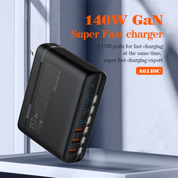 LDNIO A6140C LED Display GaN Tech 6 Ports Multi 140W GaN Super Fast Charging for Iphone Samsung MacBook Laptop Desktop Charger - PST