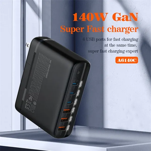 LDNIO A6140C LED Display GaN Tech 6 Ports Multi 140W GaN Super Fast Charging for Iphone Samsung MacBook Laptop Desktop Charger - PST