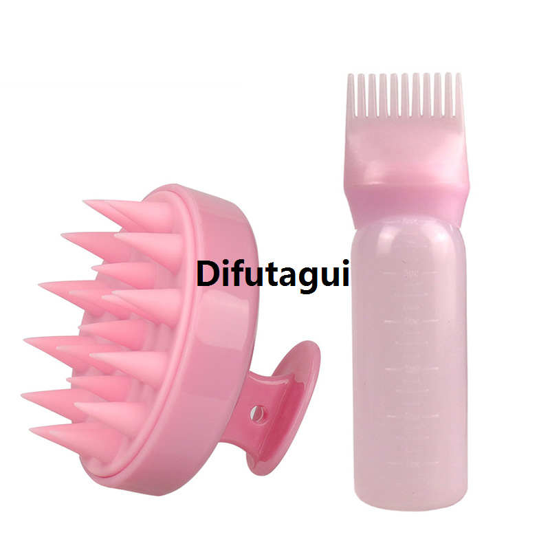 Difutagui 2pcs Hair Dye Refillable Bottle Applicator Comb Root Comb Applicator Portable Bottle with Shampoo Brush Scalp Hairdressing Coloring Tools