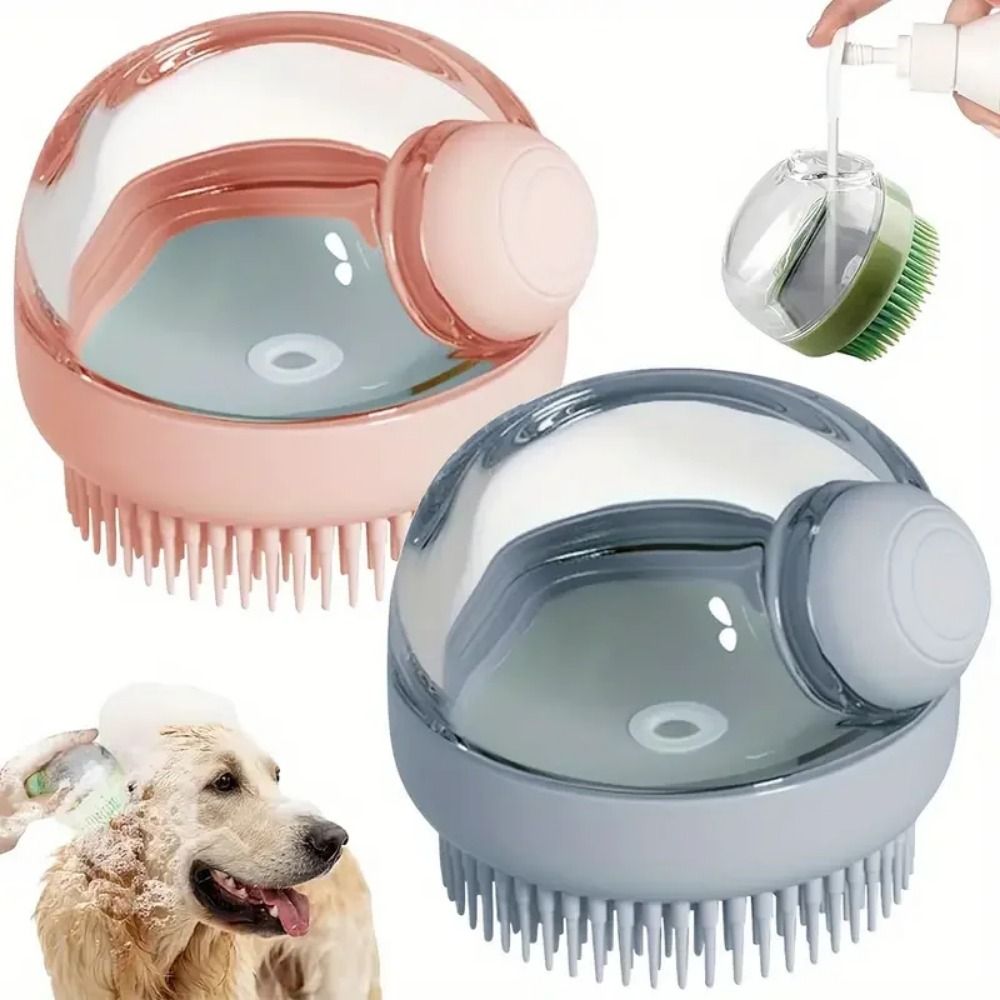 Pet Care Silicone Bristle Dog Bath Brush Soap Dispenser Massage Function Shampoo Dog Brush Plastic Body Bathing Tool Cats Grooming