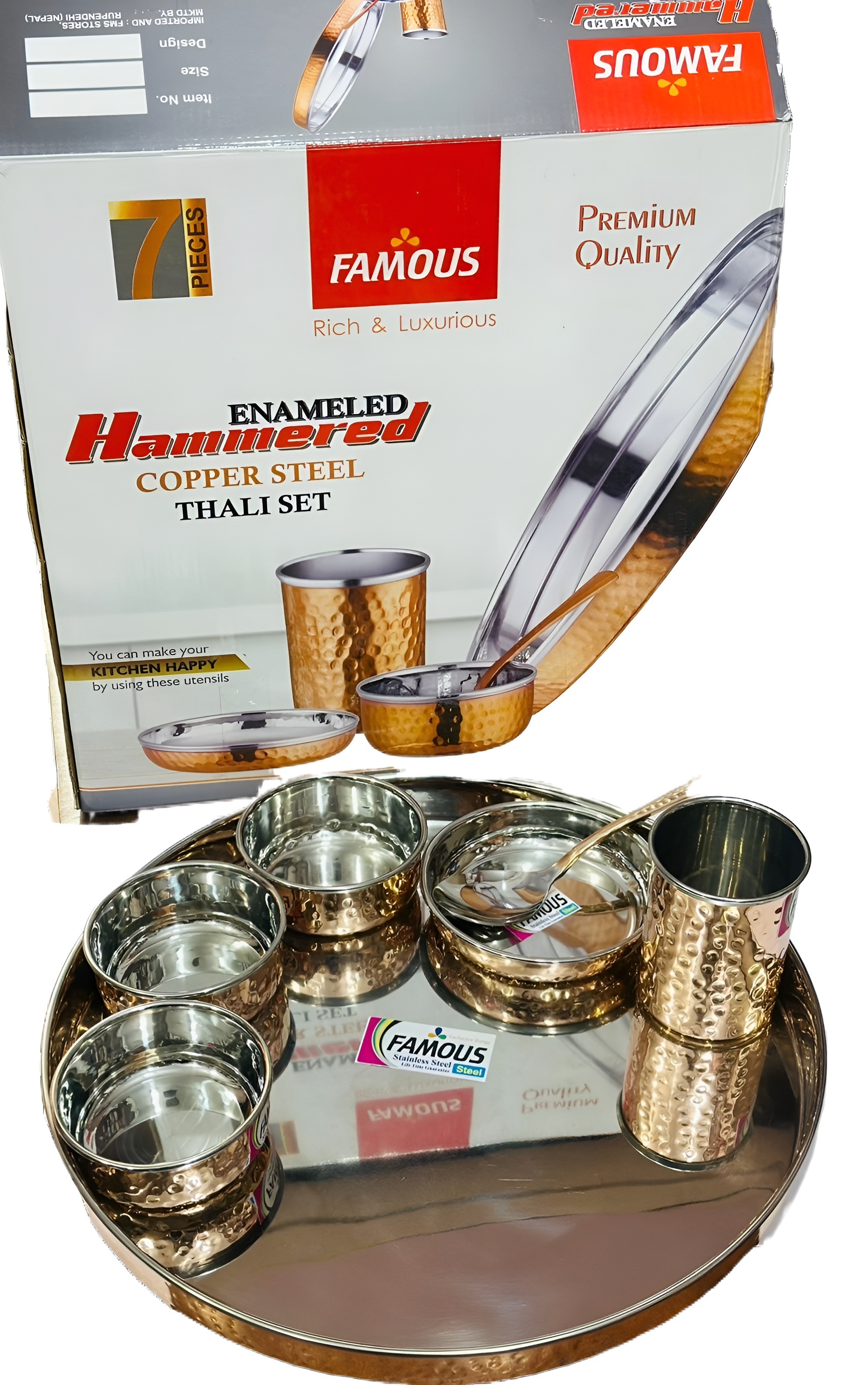 Famous Copper Hammered Thali Set(7 Pec Set)
