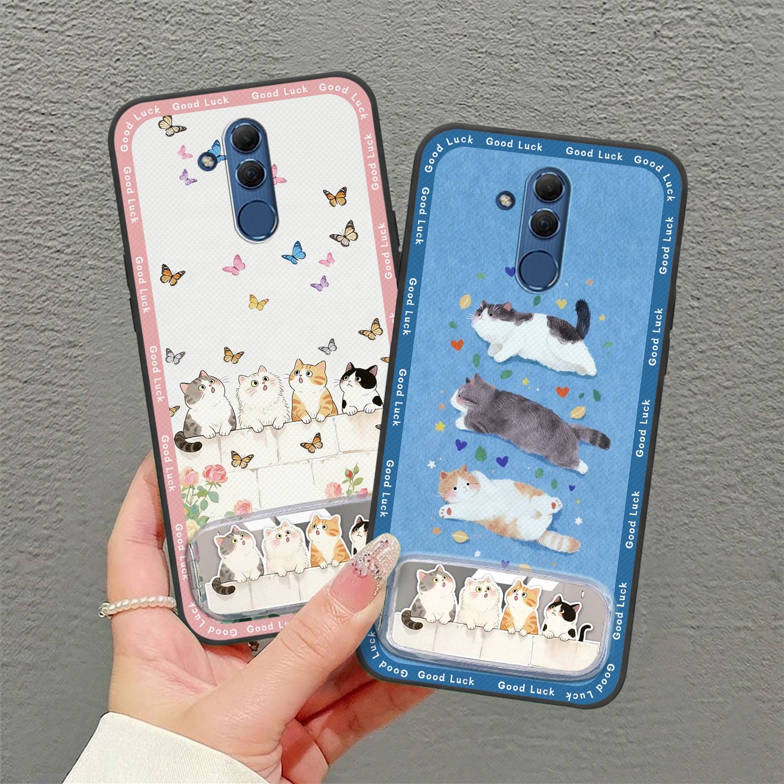 Kickstand 3D Phone Case For Huawei Honor 9X Makeup Mirror Protective Full wrap Cute Phone Pouch Durable Embroidery TPU