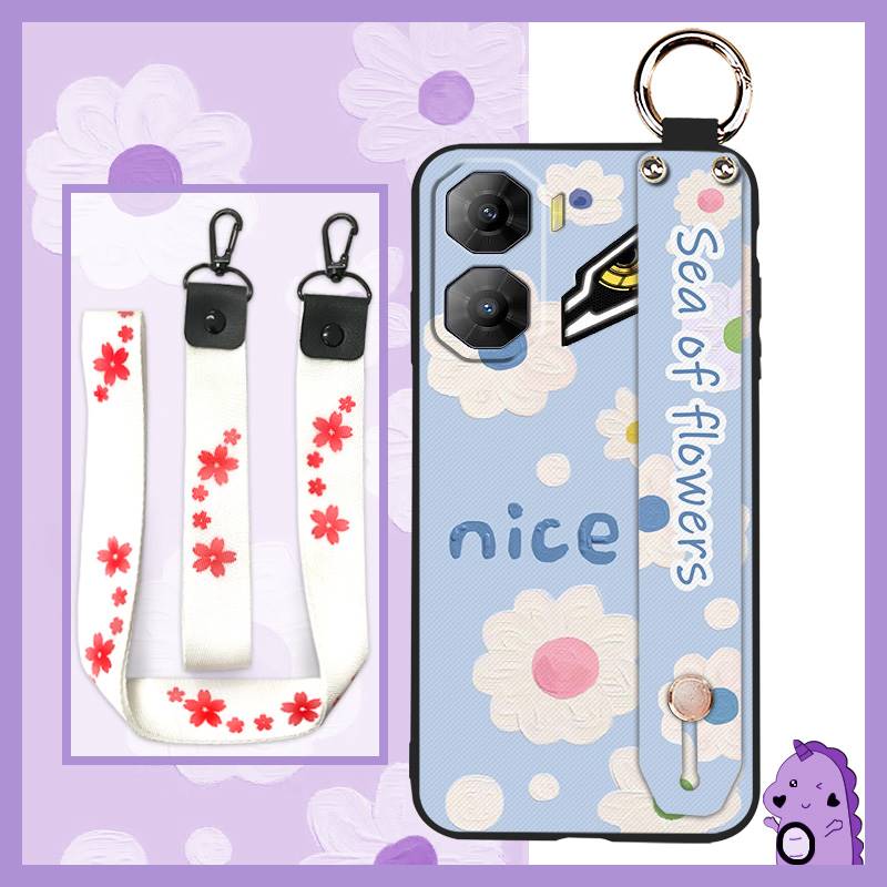 Wrist Strap Soft case Phone Case For ZTE Nubia Neo3 5G Phone Holder Oil Painting Waterproof Silicone Kickstand Flower