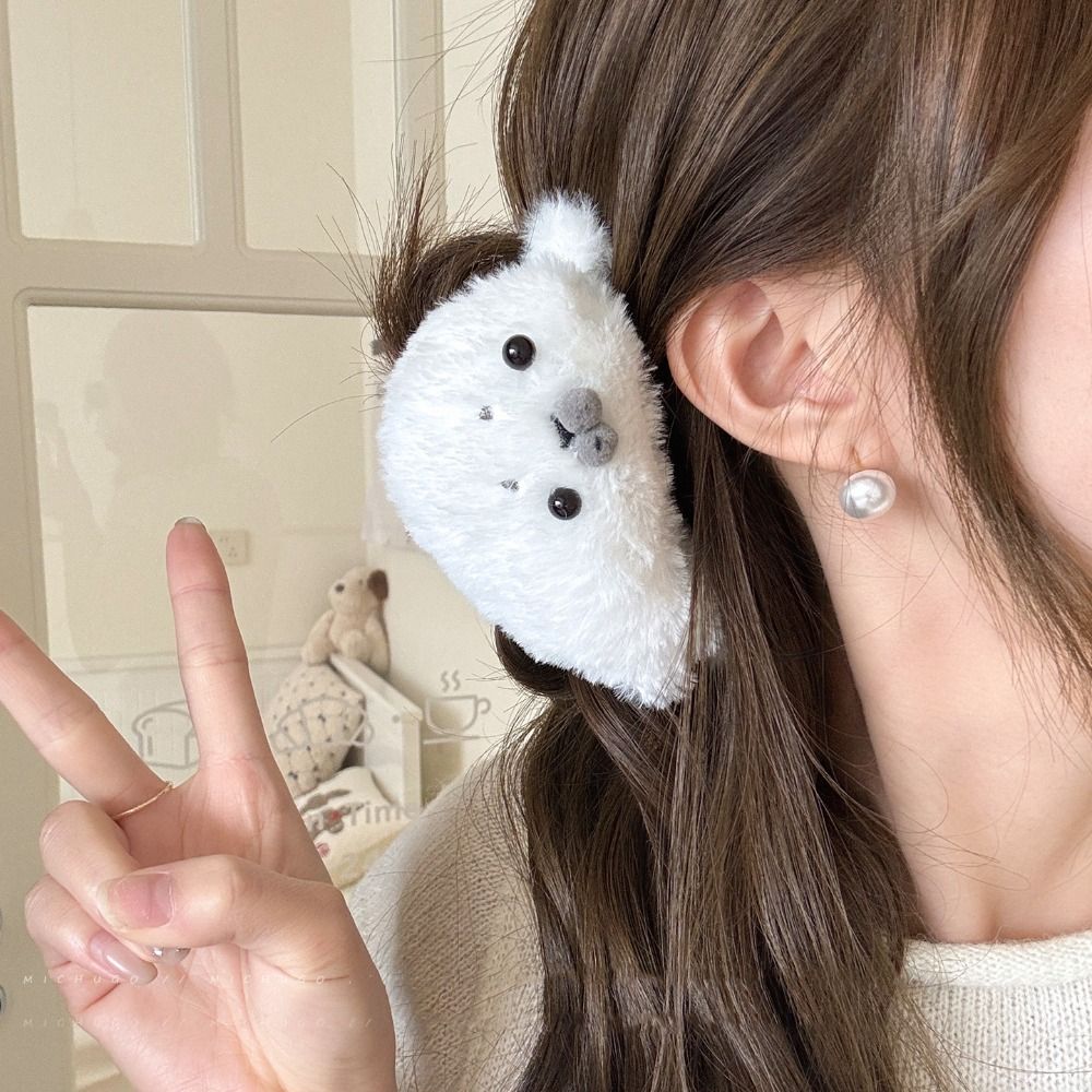 Creative Animals Little Seal Hair Claw Cute White Plush Hair Clip Hairpin Headdress Large Shark Clip Female