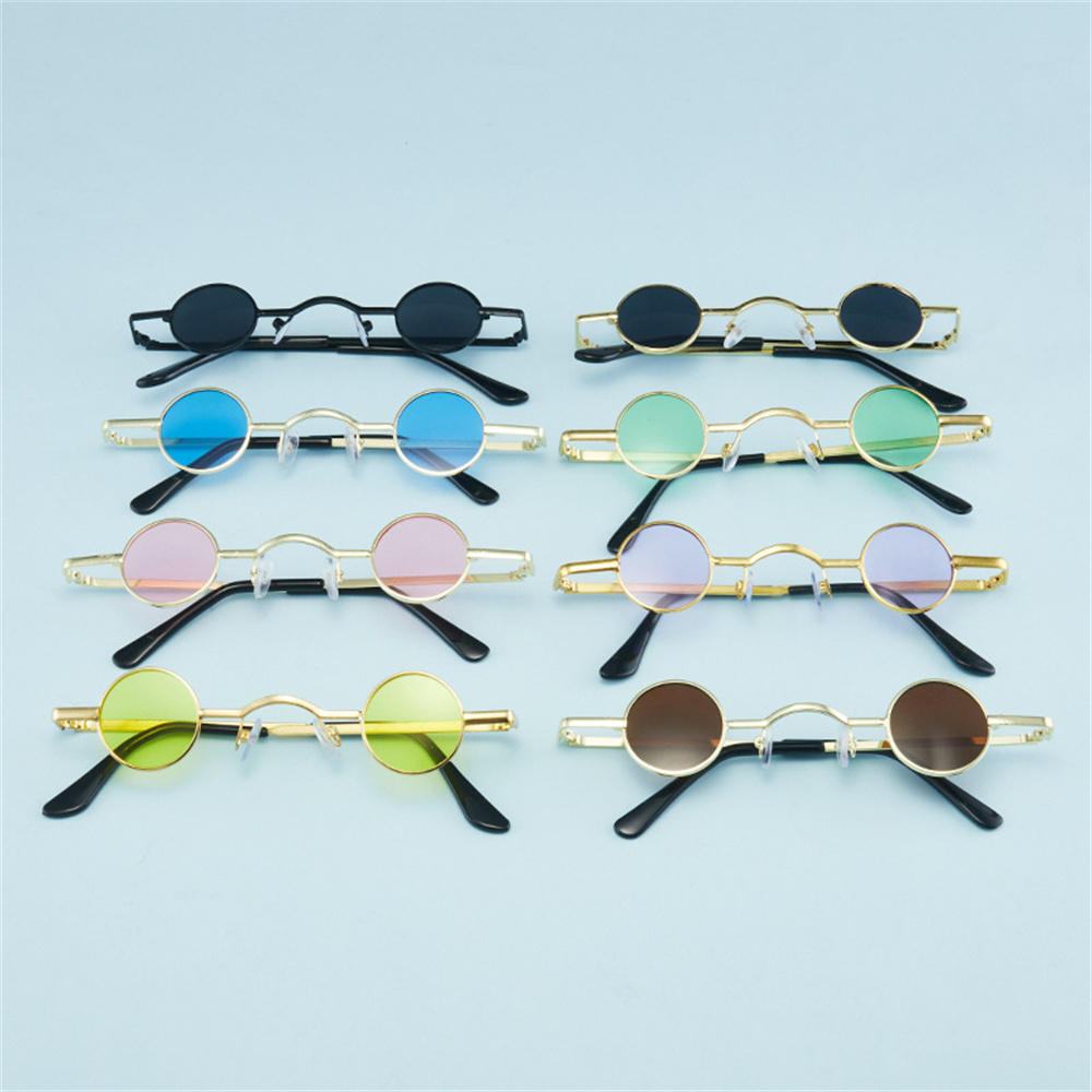 Cute Circle Eyewear Metal Metal Sunglasses Small Unisex Small Frame Sunglasses for Photo Props Casual Outdoor