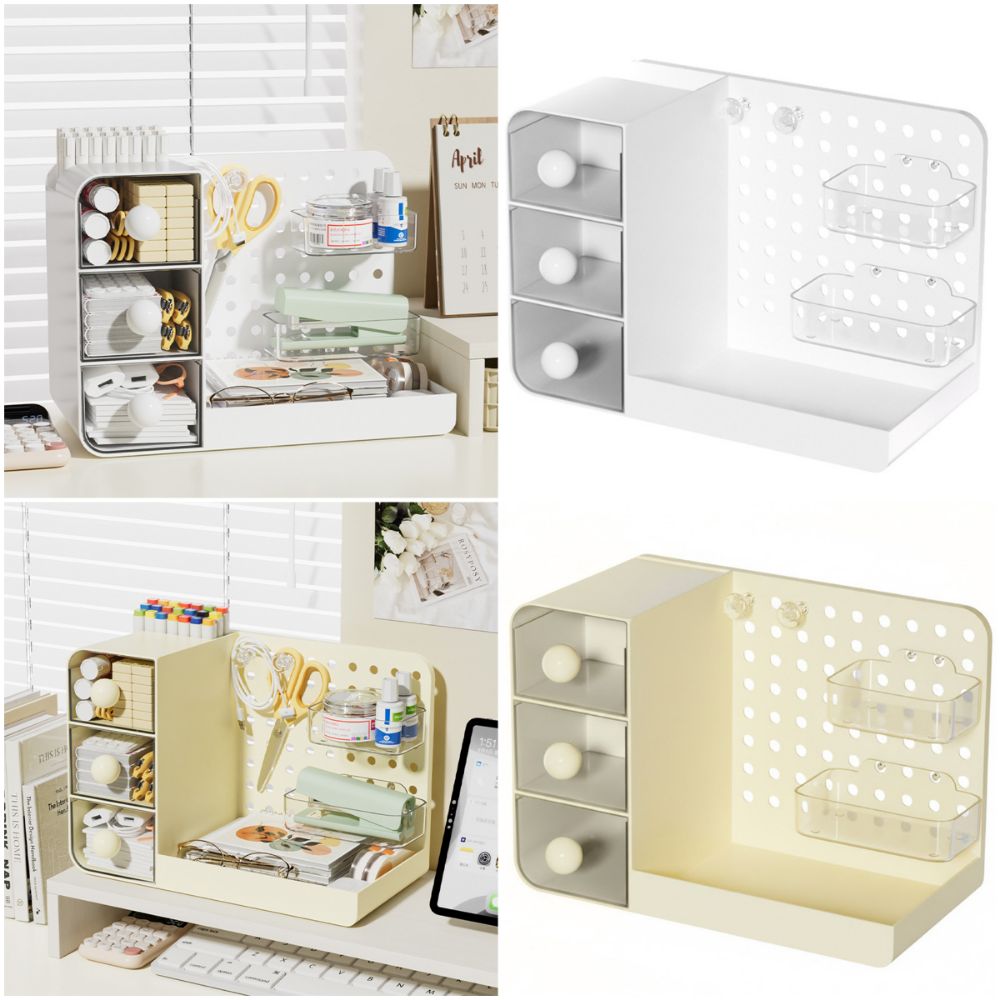 Useful Multi-functional Desktop Storage Box White Yellow Large Capacity Stationery Organizing Box Dust-Proof Organizing Dust-Proof Storage Rack Office Use