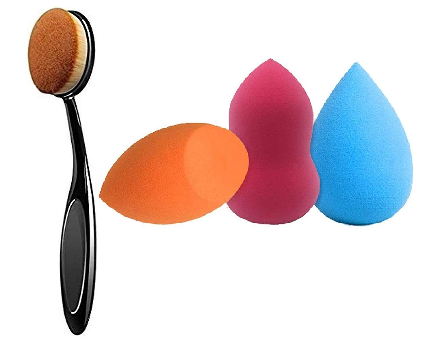 3+1 Pcs Makeup Sponge Set With Foundation Brush, Foundation Beauty Blender For Liquid Cream And Powder，Professional Beauty Blender Sponge & Foundation Brush By Perfect Point