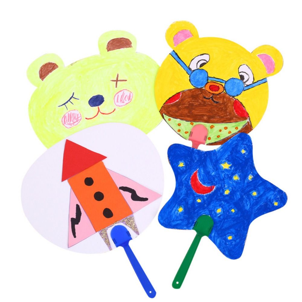 Painted Fan Cartoon Diy Blank Paper Fan Graffiti Hand Painting Group Fan Plastic Hand Fan Children's Day