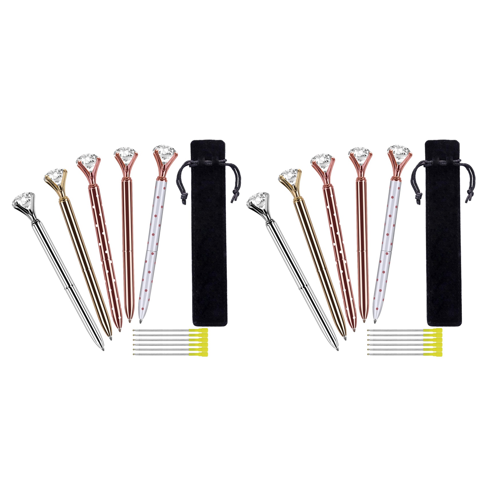 NAMUNY 10 Pcs Big Crystal Diamond Ballpoint Pen,Metal Ballpoint Pen Office Supplies,with 10 Ballpoint Pen Refills,2 Velvet Bag