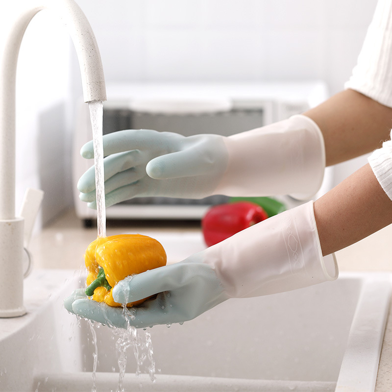 2 pairs of rubber rubber latex brush bowl waterproof home kitchen dishwashing gloves women's housework cleaning laundry durable type