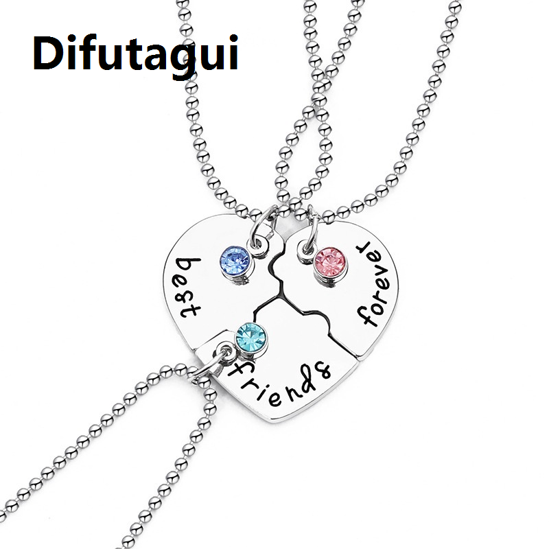 Difutagui 3/4 Pcs Fashion Creative Sweet Best Friends Love Heart Shaped Puzzle Pendant Necklace Women Girl New Trendy BFF Friendship Rhinestone Necklaces Jewelry
