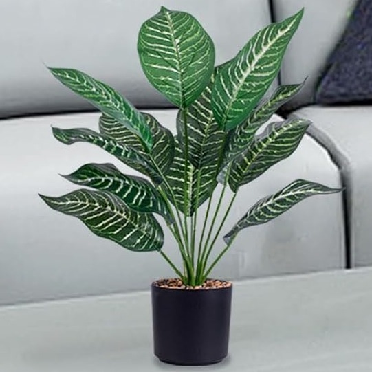 GreensCharm Artificial Rubber Realistic Potted Plants With Real Small Stone In Pot For Home/Office/House/Desk Shelf/Living Room Decoration