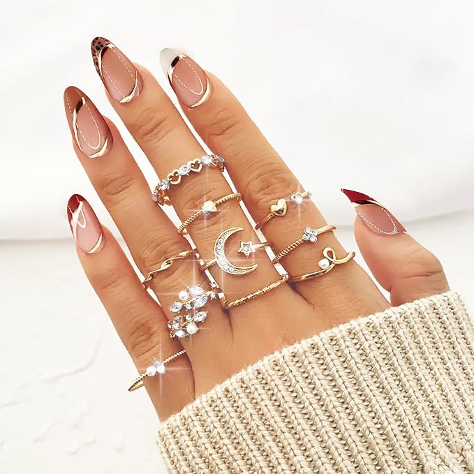 Stackable Rings For Teen Girls Gold Stacking Knuckle Rings For Women Moon Star Finger Ring Set