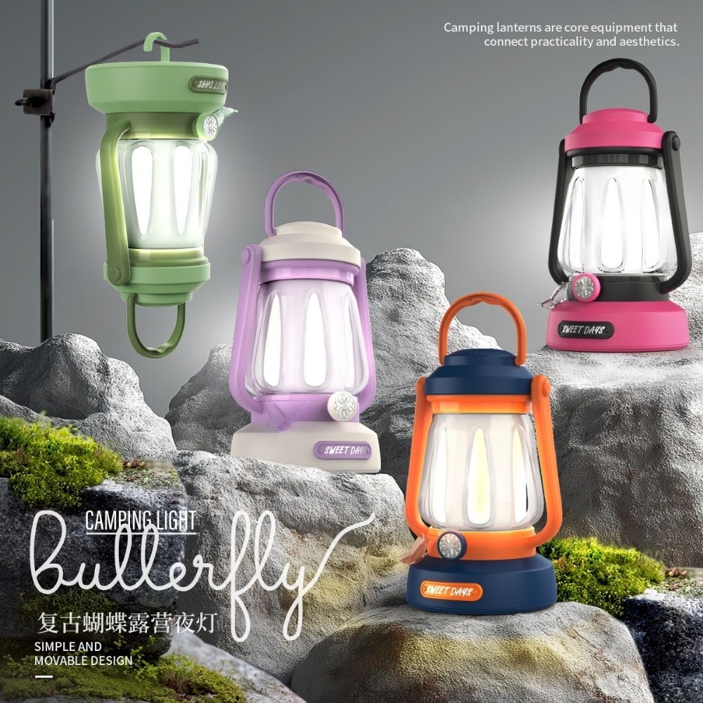 Portable Rechargeable Outdoor Camping Lantern Waterproof Handheld Tent Light Retro Strong Brightness Vintage Pendant Light Camping