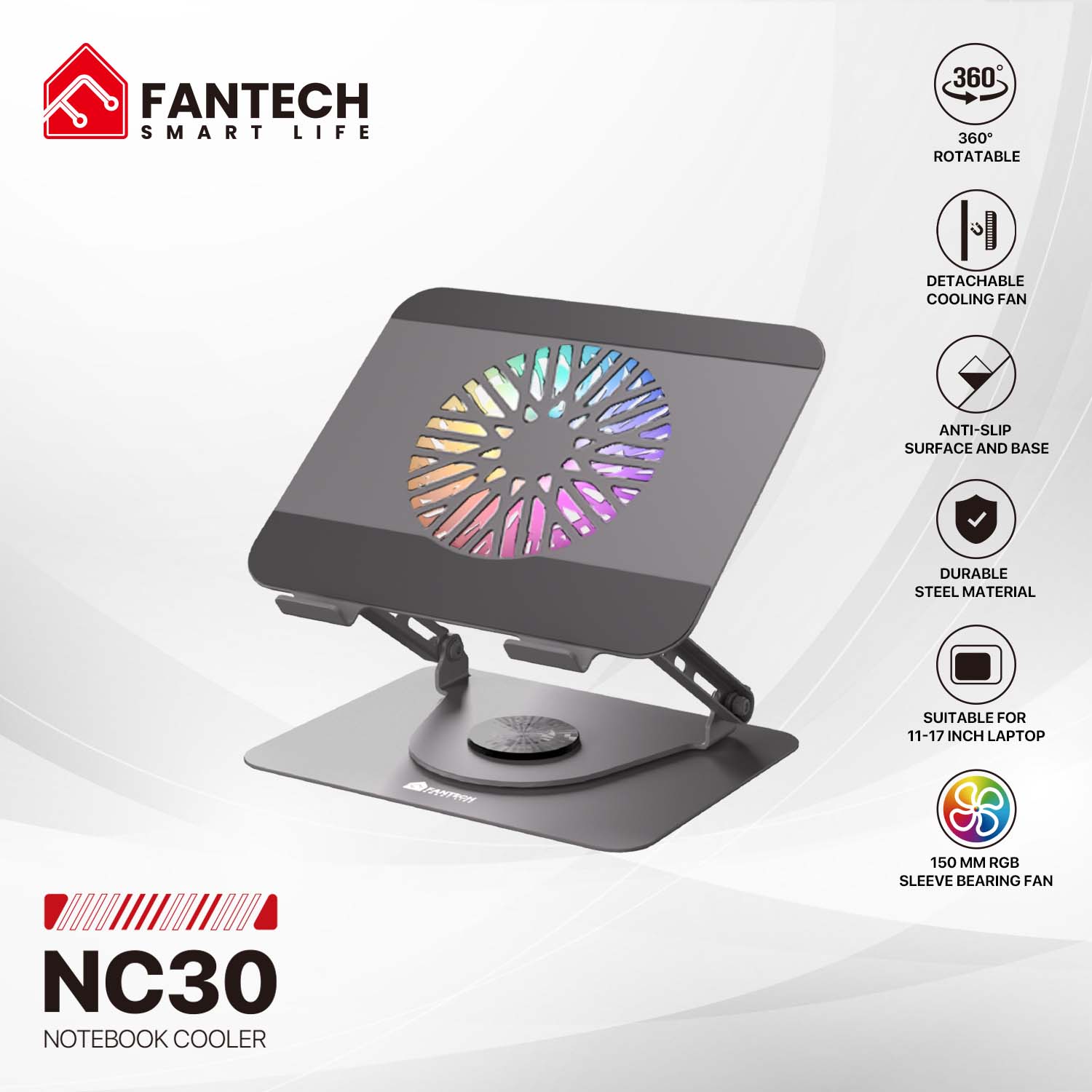 Fantech Cooling Pad RGB NC30 Kipas Pendingin Laptop Cooler 5 Fan