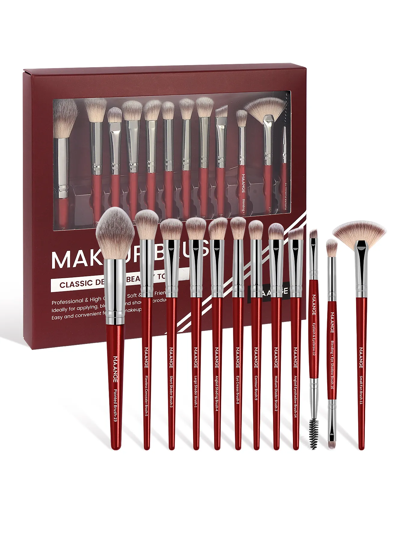 MAANGE 12pcs Premium Makeup Brushes for Eyeshadow Blush Details Brush Blending Brush With Soft Bristles MAG52318RQ